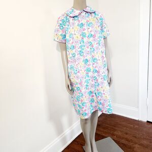 Housecoat Dress w/ Pocket Vintage Floral Colorful 1960s L/XL Unbranded Prop READ